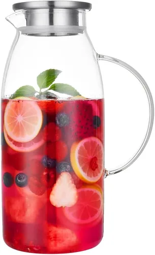 Vista 6 de Jarra alta de vidrio de borosilicato, jarra de cristal para té caliente y frío.