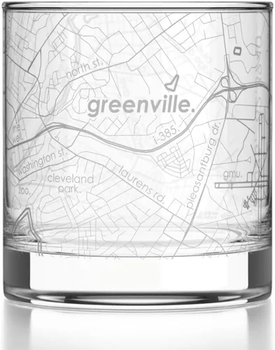 Vista 145 de Well Told Vaso de rocas grabado con mapa de Akron, Ohio, cristalería estilo antiguo (325ml, transparente) Vaso de bourbon grabado, regalos