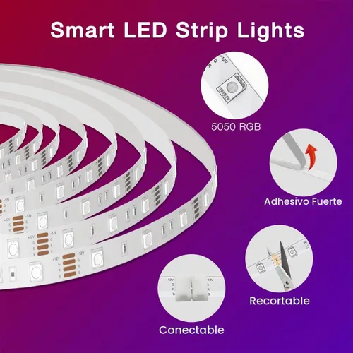 Vista 6 de DAYBETTER Luces LED inteligentes WiFi, tira de luces LED RGB de 25 pies compatibles con Alexa y Google Assistant, control remoto por voz