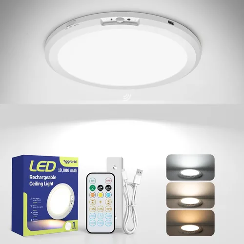 Vista 12 de Luz de techo recargable de 10,000mAh con control remoto, luces de ducha inalámbricas impermeables 3000K/4000K/6000K, luz alimentada por batería