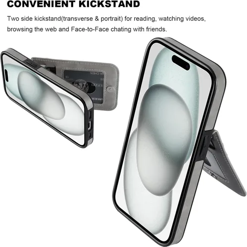 Vista 53 de KIHUWEY - Funda tipo cartera compatible con iPhone 15 con soporte para tarjetas de crédito, cierre magnético, soporte de cuero premium, cubierta