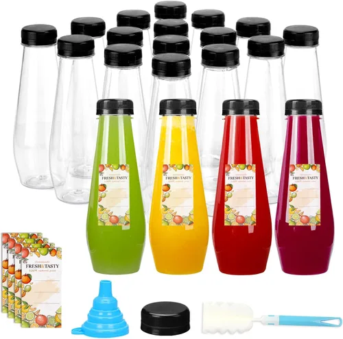 Vista 24 de TOMNK 12 botellas de plástico de 2 onzas con tapas, recipientes reutilizables transparentes a granel para bebidas de jengibre shot, jugo, leche