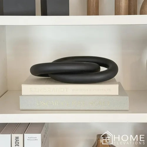 Vista 6 de Decoración de eslabones de cadena de madera negra de 13 pulgadas, acento Adorno de nudo de madera para estilo de estante, decoración de estantería