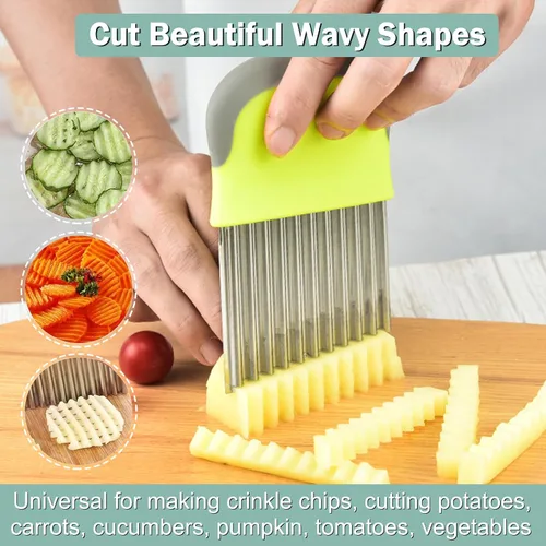 Vista 2 de FANTEXY Cortador de arrugas para verduras, cortador de patatas para papas fritas, hoja de acero inoxidable, cortador de papas fritas y arrugados