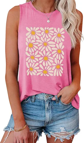 Vista 21 de Hount Camisetas sin mangas para mujer, estilo casual, holgadas, con gráficos, cómodas, para verano, básicas, camisetas tipo túnica 10-beige