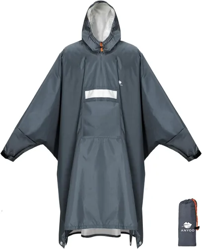Vista 9 de ANYOO Poncho de lluvia con capucha para adultos impermeable ligero abrigo de lluvia para hombres mujeres chaqueta de lluvia reutilizable para Verde