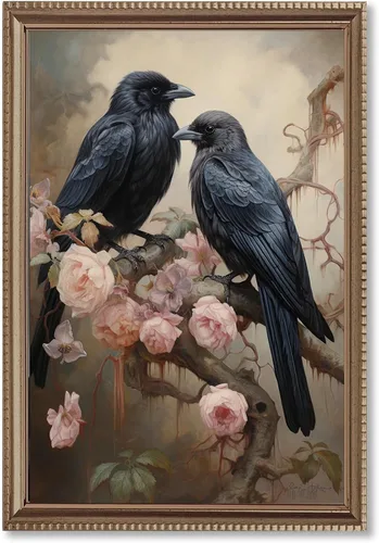 Vista 12 de Lienzo de cuervo para pared, imágenes de cuervo negro, arte de pared gótico de cuervo, arte gótico vintage, pintura de academia oscura, obra de arte
