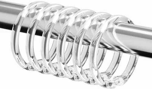 Vista 10 de Kutesna 12 piezas de anillos de cortina de ducha de plástico negro en forma de O, ganchos de cortina de ducha de cierre fácil para el baño