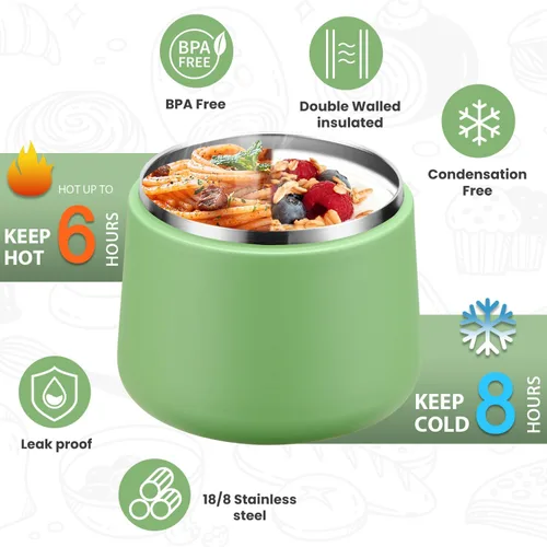 Vista 2 de Itslife Termo de sopa aislado al vacío de 14 onzas para comida caliente, recipiente de almuerzo para niños con tapa de hebilla a prueba de fugas