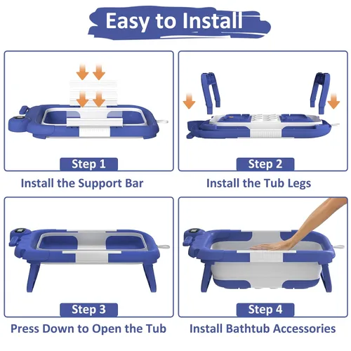 Vista 2 de Bañera plegable para recién nacidos a niños pequeños (0-24 meses), bañera portátil para bebés para viajes, bañera plegable con cojín suave y de Azul