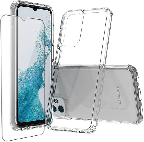 Vista 9 de Funda rígida para Samsung Galaxy A04E, transparente, delgada, rígida, híbrida, a prueba de golpes, con protector de pantalla de vidrio templado