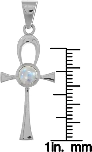 Vista 3 de Colgante de plata de ley Ankh con cruz egipcia con piedra lunar, Plata esterlina, Adularia