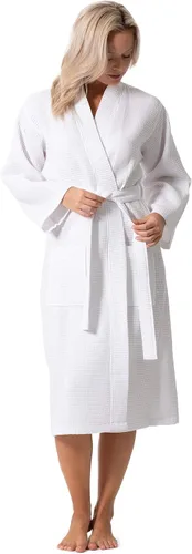 Vista 3 de Turkish Linen Kimono ligero de punto gofre para spa y baño para mujer, secado rápido, suave