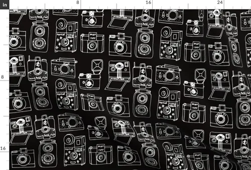 Vista 3 de Spoonflower Tela: ilustración vintage de cámara dibujada en blanco y negro, fotografía retro impresa en tela de gasa, cuarto gordo – costura