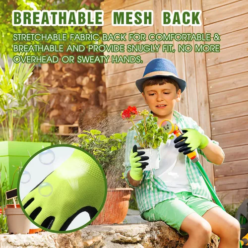 Vista 5 de AIGEVTURE 3 pares de guantes de jardinería para niños de 2 a 13 años, guantes de jardín para niños pequeños, guantes de trabajo de patio para niños