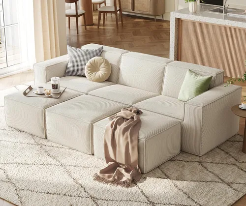 Vista 12 de LINSY HOME Sofá Seccional Modular, Sofá Sin Huesos en Forma de L de 105", Sofá de 3 Asientos con Otomana Móvil, Sofás Seccionales Nube de Pana