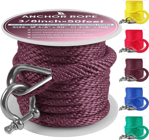 Vista 50 de Cuerda de anclaje premium de 50 pies x 1/2 pulgadas, línea de anclaje trenzada sólida MFP para barco con dedal y grillete - Negro