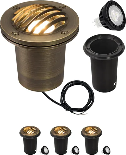 Vista 25 de MALORY Luces de Paisaje de Bajo Voltaje, (4.6''A) Cubierta Superior de Latón 12V Luces Empotradas en el Suelo para Exteriores, Iluminación LED