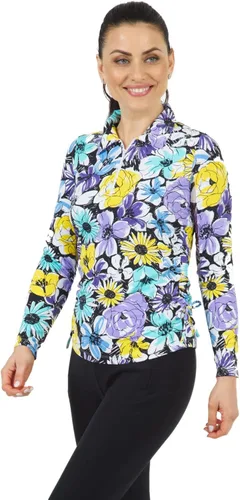 Vista 2 de IBKUL Athleisure Wear Sun Protective UPF 50 Icefil Cooling Medeline Print Adjustable Length Long Sleeve Polo - 48260