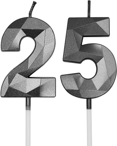 Vista 8 de Velas de cumpleaños número 25 y 52 para pastel, velas doradas con forma de diamante 3D con forma de diamante, decoraciones de cumpleaños