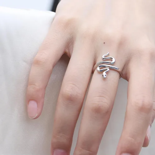 Vista 4 de Anillo de serpiente de plata de ley 925 para mujer, ya sean amantes de las serpientes o no, vale la pena tener joyas de moda personalizadas