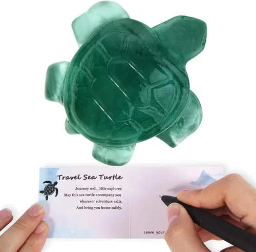 Vista 11 de Figuras de tortuga marina de viaje de cristal, tortuga de obsidiana negra, regalos de viaje para mujeres, hombres y viajeros, dije de buena suerte