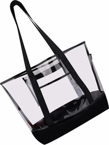 Vista 2 de Bolsa grande transparente, bolsa de mano aprobada por estadios para el trabajo, viajes, compras (con bolsillo desmontable con cremallera)