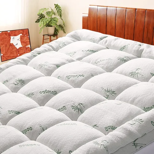 Vista 8 de Cubrecolchón tamaño individual, refrescante viscosa transpirable extra gruesa hecha de bambú, funda de colchón acolchada suave con relleno