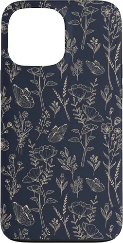 Vista 24 de Butterfly Meadow Botanical Wildflower Pattern (Azul Marino) Funda para iPhone 17
