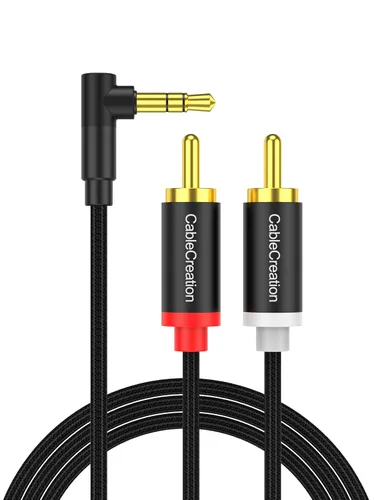 Vista 9 de CableCreation Cable de audio de 3,5 mm a RCA, ángulo de 3,5 mm macho a 2RCA macho estéreo auxiliar audio divisor en Y chapado en oro para teléfonos