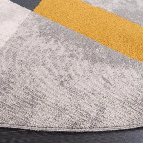 Vista 4 de SAFAVIEH Odyssey Collection - Alfombra redonda de 6 pies 7 pulgadas, gris y negro dorado, diseño abstracto moderno, ideal para zonas de alto tráfico