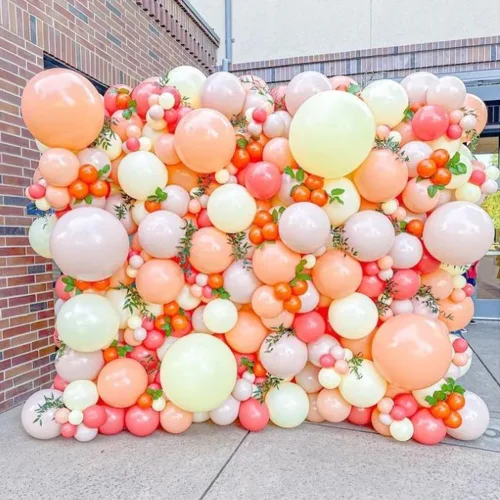 Vista 5 de Kit de arco de guirnalda de globos de color rosa, amarillo y naranja, globos de látex rosa pastel y amarillo para bebé en flor, cumpleaños, abeja