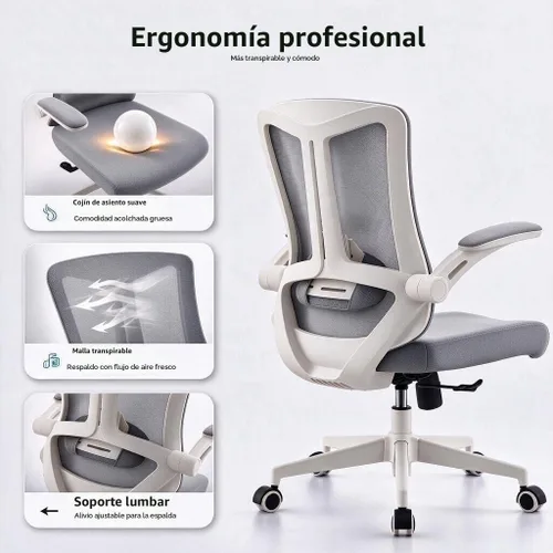 Vista 3 de Silla ergonómica de malla para oficina en casa, silla de escritorio resistente de 350 libras con soporte lumbar, reposabrazos abatibles, silla 02