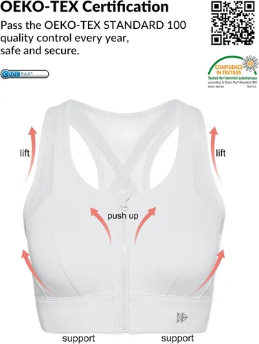Vista 3 de Yvette Sujetador deportivo de alto impacto con cremallera frontal de malla, espalda cruzada, para entrenamiento, de alto soporte, para mujeres