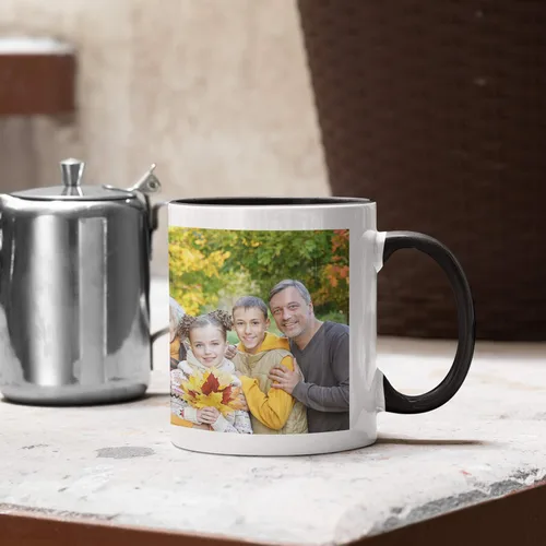 Vista 5 de Taza de café con foto personalizada, 11 onzas, color negro, con imagen envolvente, texto, taza de cerámica personalizada con imagen, taza