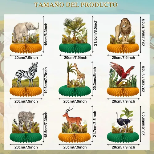Vista 2 de Shappy 9 centros de mesa de safari africano para mesas, decoración de baby shower, animales de la selva, centros de mesa de panal de abeja