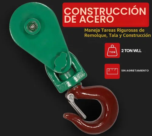 Vista 6 de Mytee Products Bloque de arrebate con gancho WLL 2 Toneladas Polea de 3"' + ' Cable de alambre de 3/8" Pulley para rescate con enrollamiento de 1