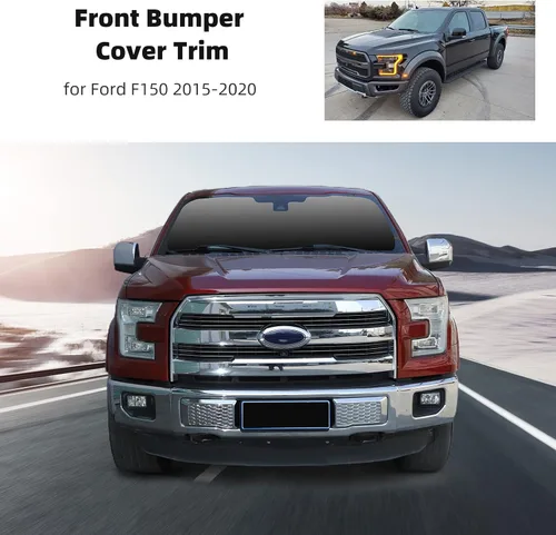Vista 2 de JeCar Cubierta de parachoques delantero, accesorios exteriores compatibles con Ford F150 2015-2020 (cromado)