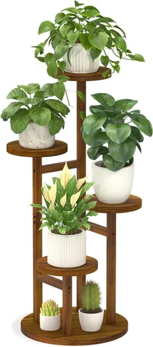 Vista 9 de LASZOLA Soporte de metal de 3 niveles para esquina interior, soporte de madera resistente para múltiples plantas, estante de exhibición de macetas