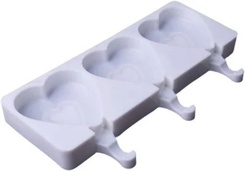 Vista 5 de Molde de barra de silicona para helado, 3 cavidades blancas en forma de corazón, moldes de silicona, moldes para paletas de chocolate, bandeja