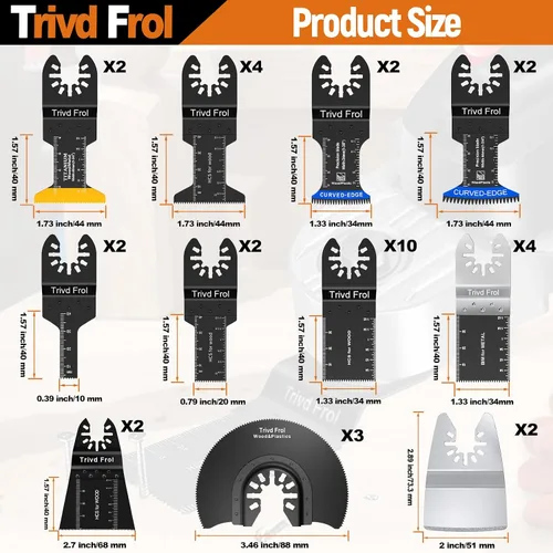 Vista 2 de Trivd Frol - Hojas de sierra oscilantes (121 unidades), cuchillas multiherramienta con papel de lija