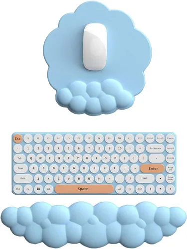 Vista 10 de Cloud - Juego de reposamuñecas para teclado y alfombrilla para mouse con reposamuñecas ergonómico, lindo soporte para reposamuñecas de espuma Blanco