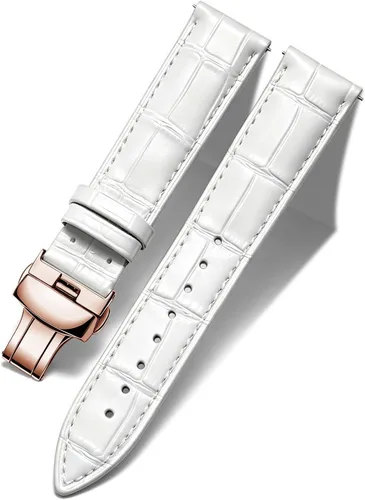 Vista 9 de BINLUN Leather Watch Strap, Quick Release Genuine Leather Replacement Watch Band with Butterfly Deployment Buckle for Men and Women, 12mm-24mm Blanco