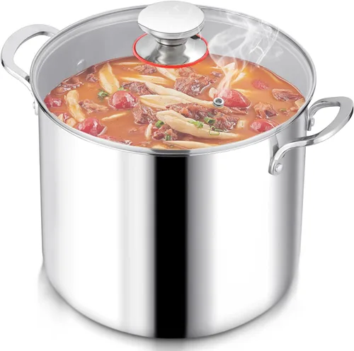 Vista 12 de Herogo Olla de acero inoxidable 18/10 de 12 cuartos de galón con tapa, olla grande y resistente compatible con cocinas eléctricas, de gas