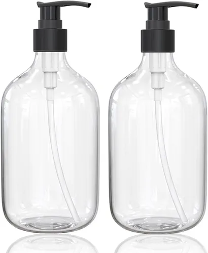 Vista 9 de Dispensador de Botella de Bomba de Plástico Transparente de 10 Onzas, Envase de Botella Vacía Recargable con Bomba para Aceite Esencial, Jabón