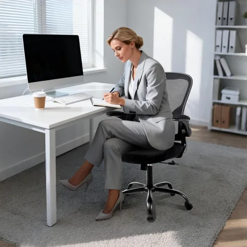 Vista 2 de Flysky Silla ergonómica de escritorio para oficina en casa, soporte lumbar, silla giratoria de malla transpirable para computadora con ruedas y Negro