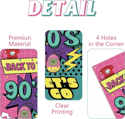 Vista 3 de Cartel de regreso a la puerta de los 90 Decoraciones retro de fiesta de los años 90 para hombres y mujeres Suministros de fiesta de telón