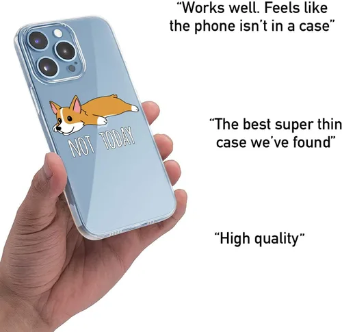 Vista 4 de Funda transparente para iPhone 12, iPhone 12 Pro, Not Today Lazy Corgi divertido diseño de perro de mascota, flexible, suave, TPU a prueba