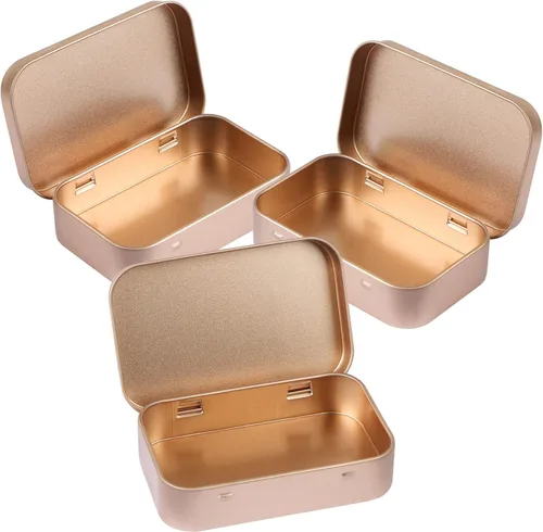 Vista 5 de MIDELONG Paquete de 3 cajas rectangulares de metal con bisagras con tapa, mini caja portátil vacía, contenedores para manualidades, kit
