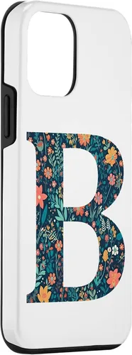 Vista 3 de iPhone 12 mini monograma iniciales floral letra B bonito patrón flores caso